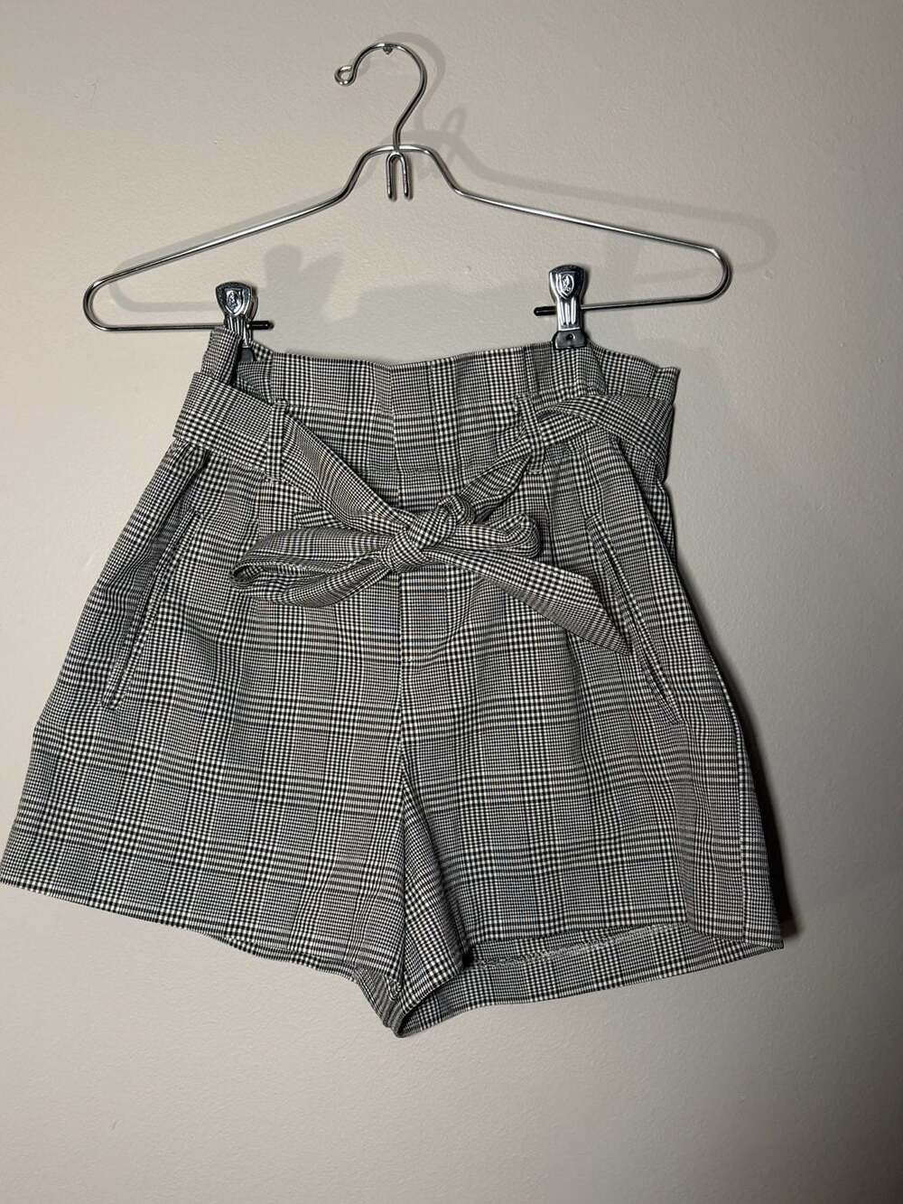 Zara TRF Plaid High-Waisted Tie-Belt Shorts Size XS
